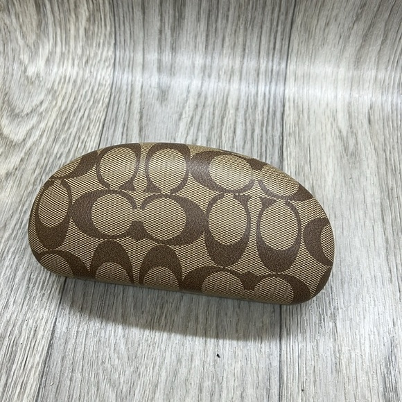 Coach Hard Shell Clam Style Taupe & Beige Monogrammed Eyeglass Case. - Picture 4 of 5